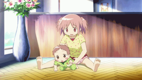 File:Madoka with little brother.gif