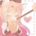7: Fanart featuring Kyouko as a small, lovable kitten eating taiyaki, a fish-shaped treat.