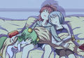 Kyouko Sayaka and Yuma sleeping.jpg