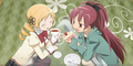 Mami and Kyoko having tea and cake together