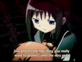 Kyoko's last words to Homura. Kyoko later admits she failed to do that, maybe an admission that she failed to protect Sayaka.