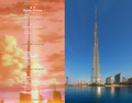 The Burj Khalifa in real life (located in Dubai, United Arab Emirates) compared to the similar-looking building in the OP.