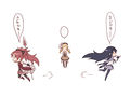 Mami is "..." while Homura and Kyoko calls out and goes running after Madoka and Sayaka. Mami is all alone. By Hanokage.