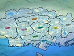 Fanmade map of Kamihama made by Nitrokart, clearly displaying the ward boundaries