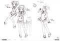 Early character design from the Puella Magi Production Note. 'Main heroine, cheerful and idealistic girl of good pedigree, genius girl, "Ring" as an example design of item for transformation... is it a bit plain?'